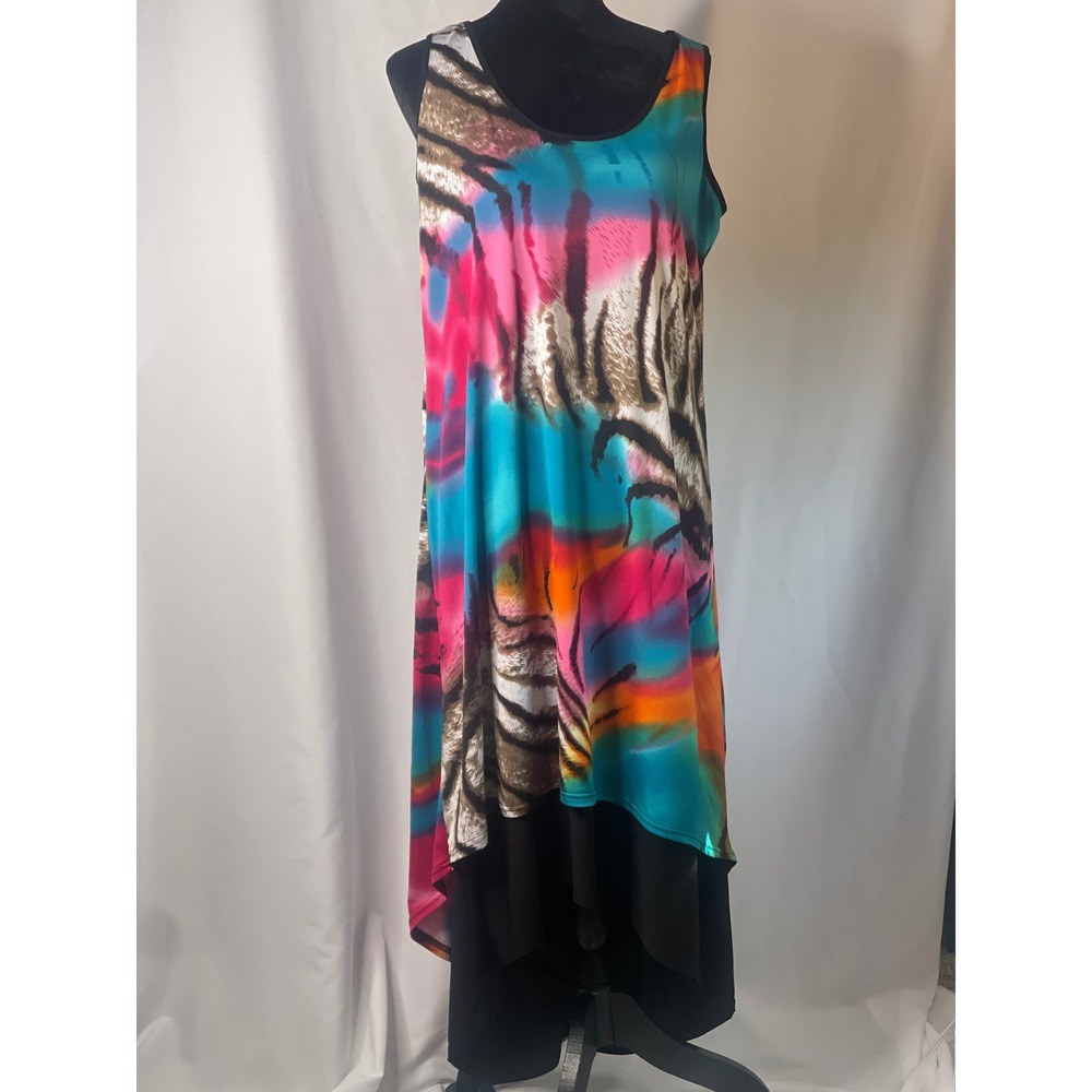 Kate & Mallory Womens Large Abstract Animal Print Layered High Low Maxi Dress